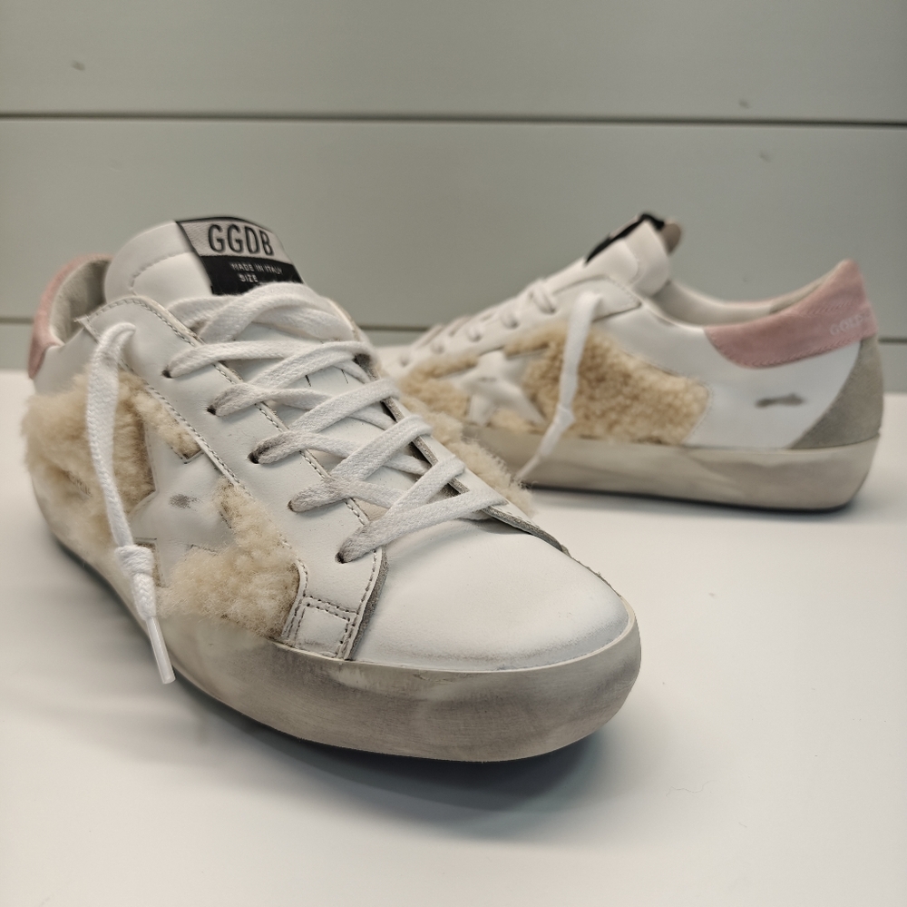 Golden Goose Super-Star Leather & Shearling Trim Casual Sneakers size Women's 38